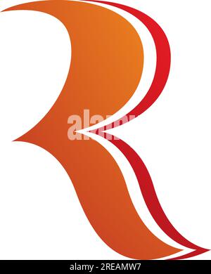 Orange and Red Wavy Shaped Letter R Icon on a White Background Stock Vector