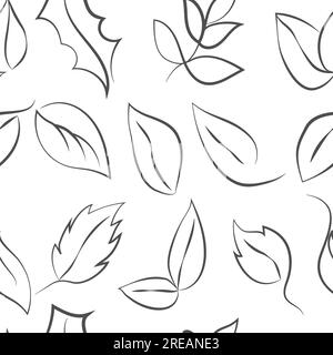 Seamless pattern of leaves symbolizing eco, green energy, ecology. Vector image, sketch in line art style Stock Vector