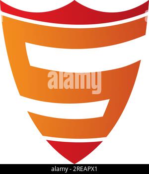 Orange and Red Shield Shaped Letter S Icon on a White Background Stock Vector