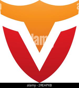 Orange and Red Shield Shaped Letter V Icon on a White Background Stock Vector