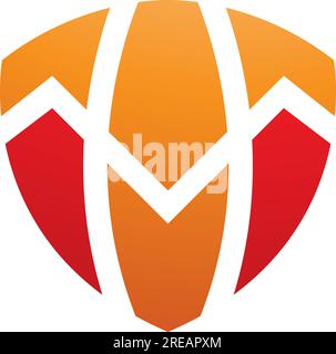 Orange and Red Shield Shaped Letter T Icon on a White Background Stock Vector