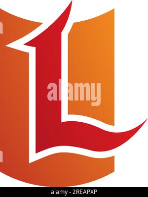 Orange and Red Shield Shaped Letter L Icon on a White Background Stock Vector