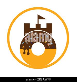 Donut fort vector logo design. Castle bakery logo concept. Stock Vector