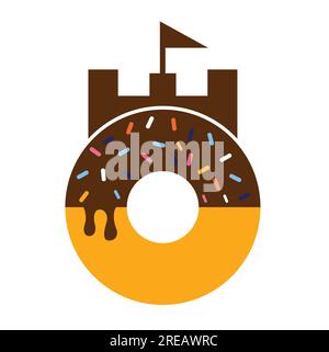 Donut fort vector logo design. Castle bakery logo concept. Stock Vector