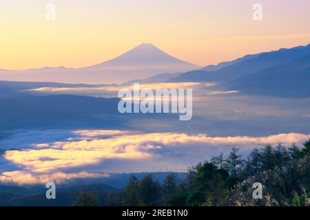 Fuji at dawn from the Takabotchi Plateau Stock Photo