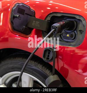 Serdang, Malaysia - May 5,2023 : Ev charging for New Ora Good Cat's car at The Malaysia Autoshow was held at the Malaysia Agro Exposition Park Serdang Stock Photo