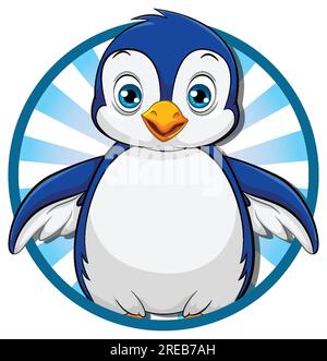 A vector cartoon illustration of a cute penguin in the form of an icon Stock Vector