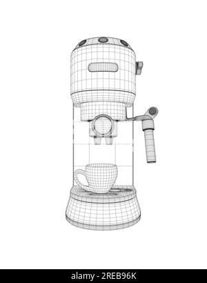 Coffee maker machine with coffee cup wireframe flat design. Wireframe ...
