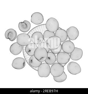 Vector illustration of peach fruit on plate. Half, slice and whole shape of peach, nectarine, apricot, apple. Peaches isolated on white background. Fl Stock Vector