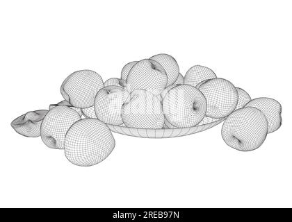 Vector illustration of peach fruit on plate. Half, slice and whole shape of peach, nectarine, apricot, apple. Peaches isolated on white background. Fl Stock Vector