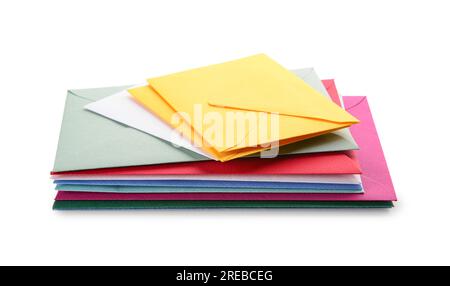 Stack of different envelopes on white background Stock Photo