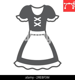 Dirndl glyph icon, oktoberfest and clothing, festival costume vector icon, traditional dress vector graphics, editable stroke solid sign, eps 10. Stock Vector