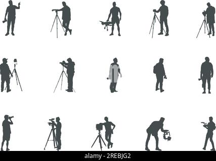 Cameraman silhouette, Photographer silhouettes, Cameraman clipart, Cameraman SVG, Videographer silhouettes Stock Vector