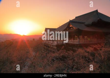 The stage of Kiyomizu-dera and the setting sun Stock Photo