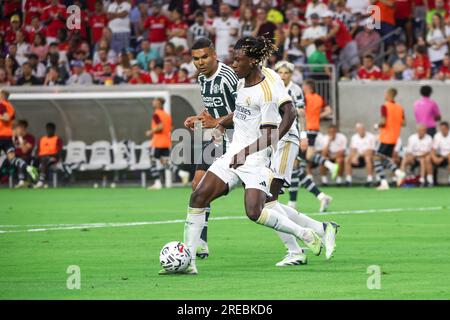 Houson, USA. 26th July, 2023. Eduardo Camavinga of Real Madrid and Casemiro of Manchester United in a friendly match at the NRG Arena in Houston, Texas in the United States this Wednesday, 26. Credit: Brazil Photo Press/Alamy Live News Stock Photo