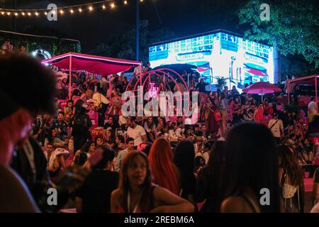 Medellin, Colombia. 26th July, 2023. Fashion enthusiasts and goers take part during the fashion fair 'Colombia Moda 2023' in Medellin, Colombia, July 26, 2023. Photo by: Mario Toro Quintero/Long Visual Press Credit: Long Visual Press/Alamy Live News Stock Photo