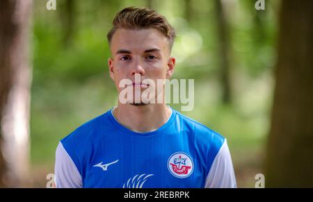 Bad Doberan, Germany. 20th July, 2023. Joshua Krüger from FC Hansa Rostock. Credit: Jens Büttner/dpa - IMPORTANT NOTE: In accordance with the requirements of the DFL Deutsche Fußball Liga and the DFB Deutscher Fußball-Bund, it is prohibited to use or have used photographs taken in the stadium and/or of the match in the form of sequence pictures and/or video-like photo series./dpa/Alamy Live News Stock Photo