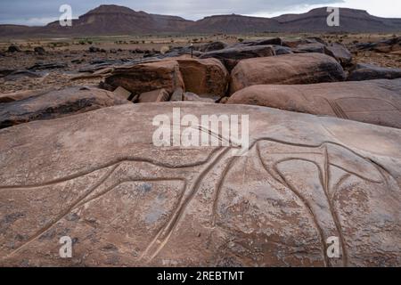 petroglyph, Aït Ouazik rock deposit, late Neolithic, Morocco, Africa Stock Photo