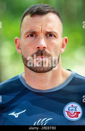 Bad Doberan, Germany. 20th July, 2023. Goalkeeper Markus Kolke from FC Hansa Rostock. Credit: Jens Büttner/dpa - IMPORTANT NOTE: In accordance with the requirements of the DFL Deutsche Fußball Liga and the DFB Deutscher Fußball-Bund, it is prohibited to use or have used photographs taken in the stadium and/or of the match in the form of sequence pictures and/or video-like photo series./dpa/Alamy Live News Stock Photo