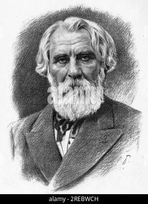 Turgenev, Ivan Sergeyevich, 9.11.1818 - 3.9.1883, Russian writer, wood engraving by page Vondar, ARTIST'S COPYRIGHT HAS NOT TO BE CLEARED Stock Photo