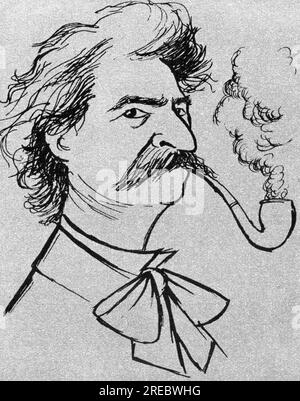 Twain, mark, 30.11.1835 - 21.4 1910, American writer, at Hartford, Connecticut, drawing, circa 1885, ADDITIONAL-RIGHTS-CLEARANCE-INFO-NOT-AVAILABLE Stock Photo