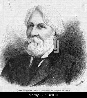 Turgenev, Ivan Sergeyevich, 9.11.1818 - 3.9.1883, Russian writer, wood engraving, 1883, ARTIST'S COPYRIGHT HAS NOT TO BE CLEARED Stock Photo