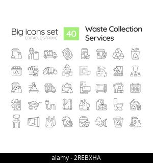Waste collection services linear icons set Stock Vector