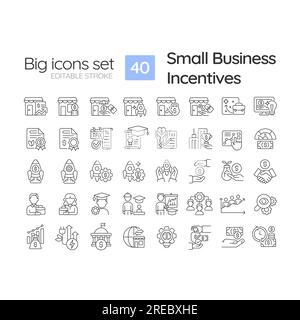 Small business incentives linear icons set Stock Vector