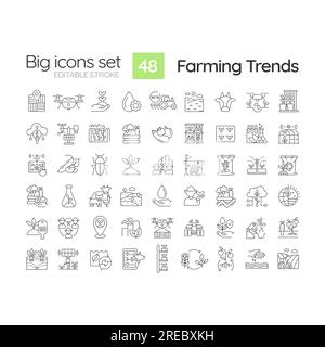 Farming trends linear icons set Stock Vector