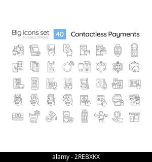 Contactless payment linear icons set Stock Vector