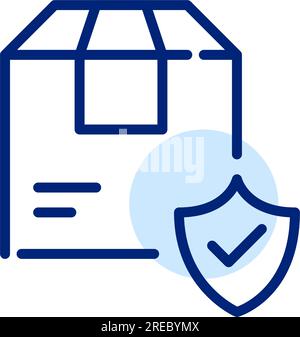 Delivery parcel and protection shield. Shipment insurance. Pixel perfect icon Stock Vector
