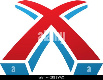 Red and Blue 3d Shaped Letter X Icon on a White Background Stock Vector