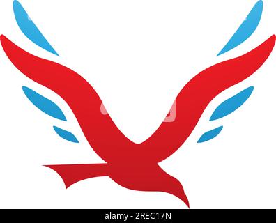 Red and Blue Bird Shaped Letter V Icon on a White Background Stock Vector
