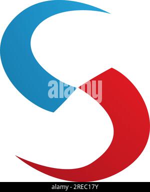 Red and Blue Blade Shaped Letter S Icon on a White Background Stock Vector