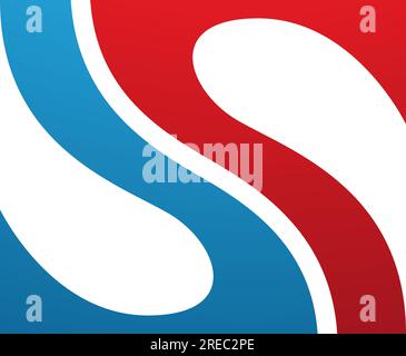 Red and Blue Fish Fin Shaped Letter S Icon on a White Background Stock Vector