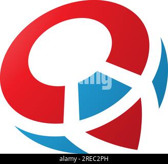 Red and Blue Compass Shaped Letter Q Icon on a White Background Stock Vector