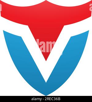 Red and Blue Shield Shaped Letter V Icon on a White Background Stock Vector