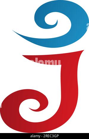 Red and Blue Swirl Shaped Letter J Icon on a White Background Stock Vector