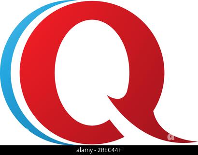 Red and Blue Spiky Round Shaped Letter Q Icon on a White Background Stock Vector