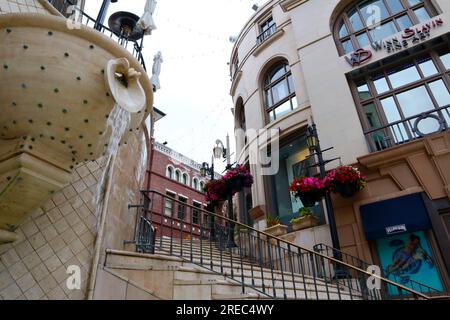 Beverly Hills, California:Rodeo Drive Steps and Fountain Stock Photo