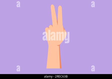 Cartoon flat style drawing hand gesture symbol of peace. Number two hand count. Learn to count numbers. Education for children. Nonverbal signs and co Stock Photo