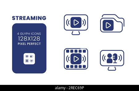 Streaming black solid desktop icons pack Stock Vector