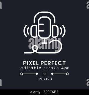 Live audio podcast white linear desktop icon on black Stock Vector