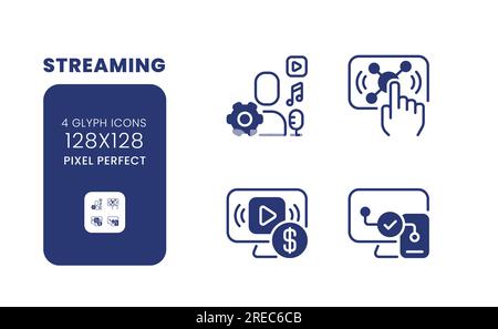 Streaming black solid desktop icons pack Stock Vector
