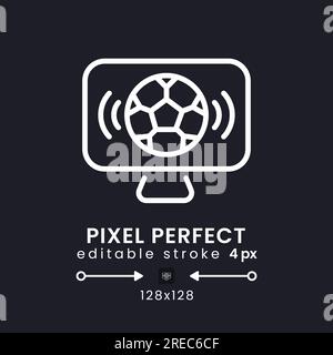 Sports streaming white linear desktop icon on black Stock Vector