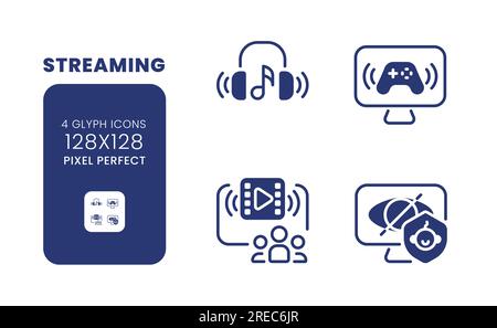 Streaming black solid desktop icons pack Stock Vector