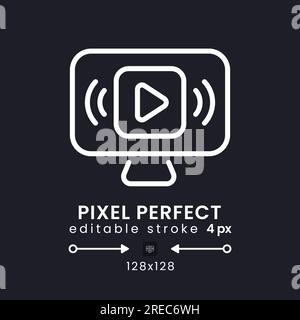Live streaming white linear desktop icon on black Stock Vector