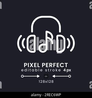Music streaming white linear desktop icon on black Stock Vector