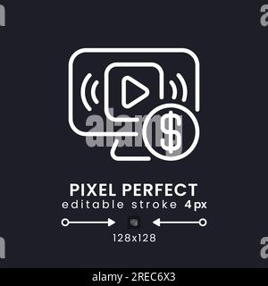 Streaming subscription plans white linear desktop icon on black Stock Vector
