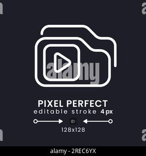 Video playlist white linear desktop icon on black Stock Vector